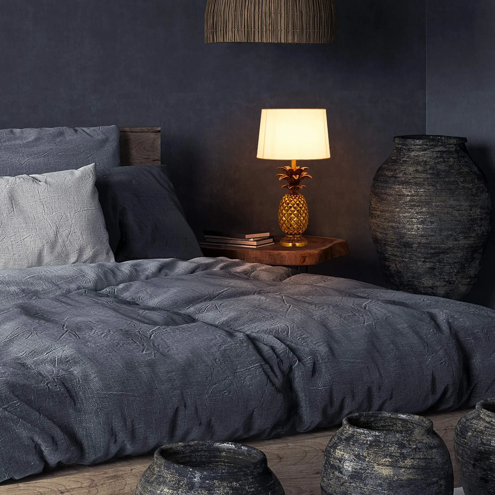 Настільна лампа Relaxdays Ананас тканинний плафон E27 54 x 30 см Золота, фото №2