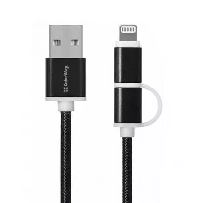 Дата кабель USB 2.0 AM to Lightning Micro 5P ColorWay (CW-CBU2001-BK), фото №3 Дата кабель USB 2.0 AM to Lightning Micro 5P ColorWay (CW-CBU2001-BK), фото №3