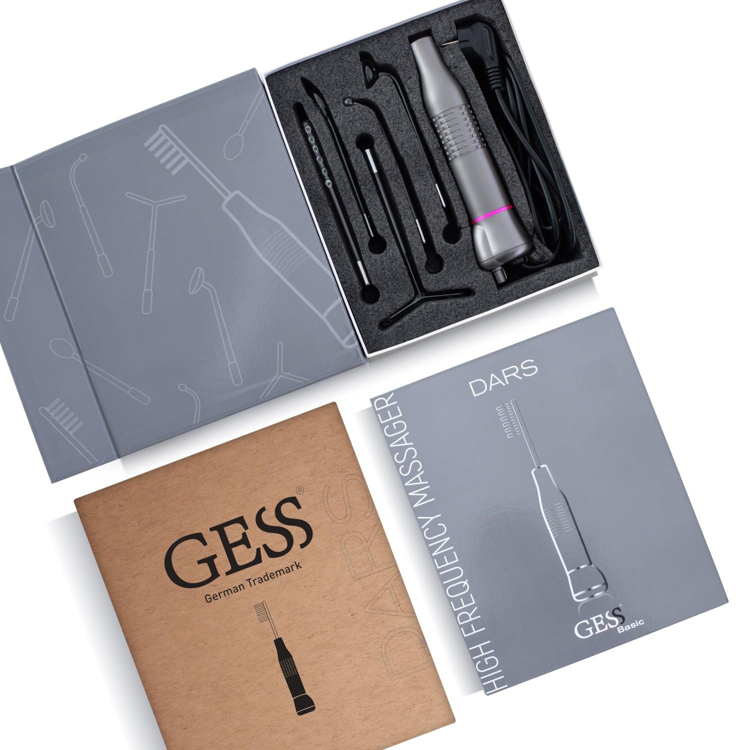 Апарат для обличчя GESS Dars High Frequency з 5 HF електродами, аргоном і неоном, дарсонваль, проти акне, проти випадіння волосся, для зменшення зморшок, косметичний прилад для догляду за шкірою, гарне обличчя без акне, фото №8