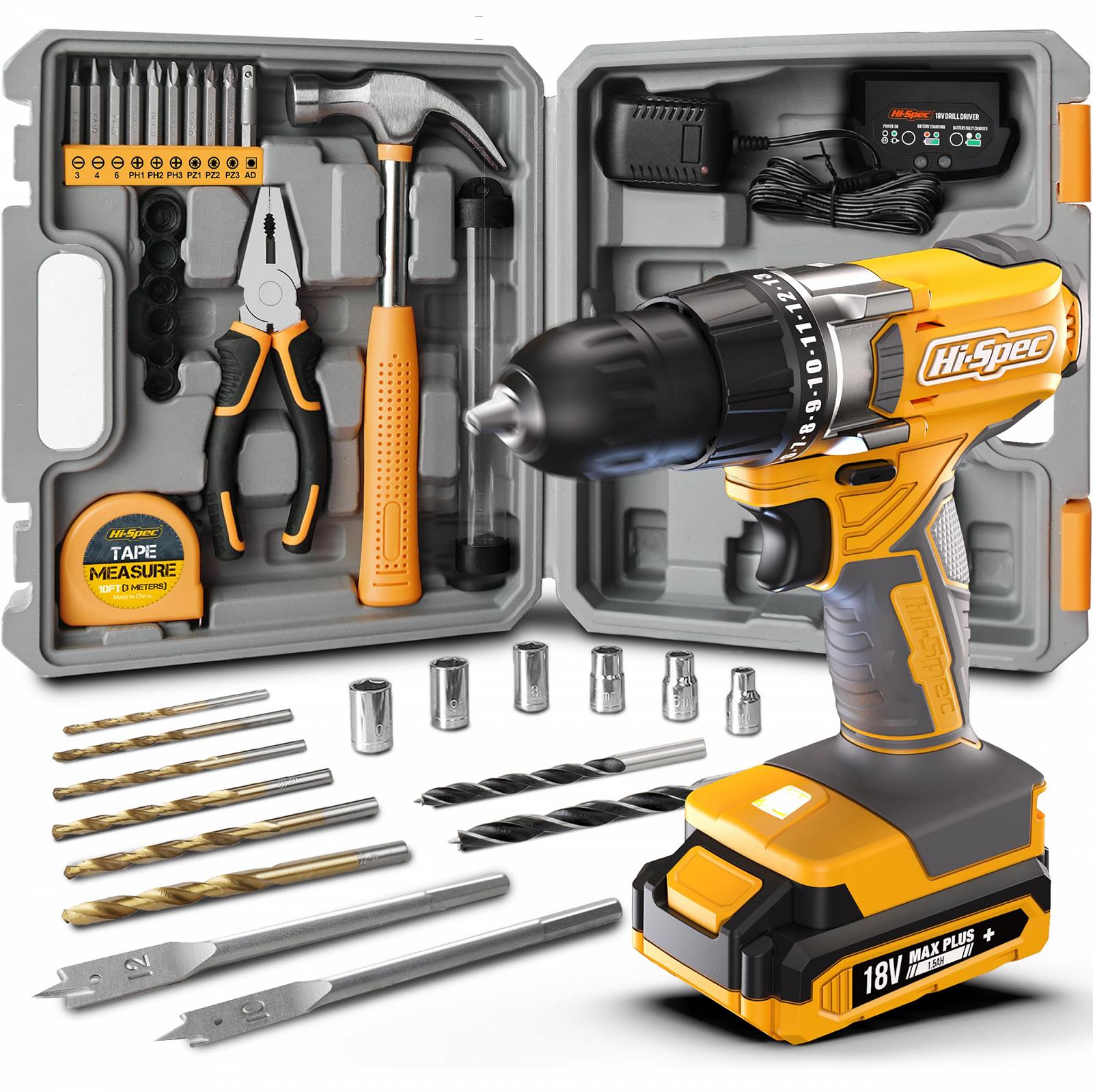 Набор Hi-Spec 30-Инструмент DIY Компактный с 18 В Аккумуляторная Дрель, Дрель, Аккумуляторная Дрель и Отвертка, Молоток - Все Важные Ручные Инструменты и Аксессуары, фото №1 Набор Hi-Spec 30-Инструмент DIY Компактный с 18 В Аккумуляторная Дрель, Дрель, Аккумуляторная Дрель и Отвертка, Молоток - Все Важные Ручные Инструменты и Аксессуары, фото №1