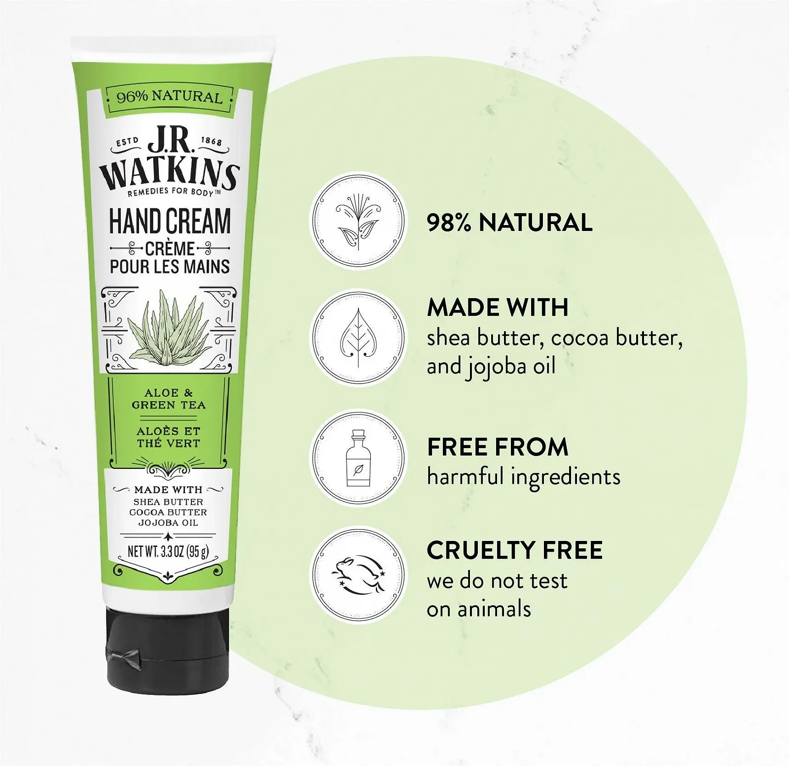 Крем для рук J.R. Watkins Масло Ши Алоэ и Зеленый Чай - 98 мл, фото №3
