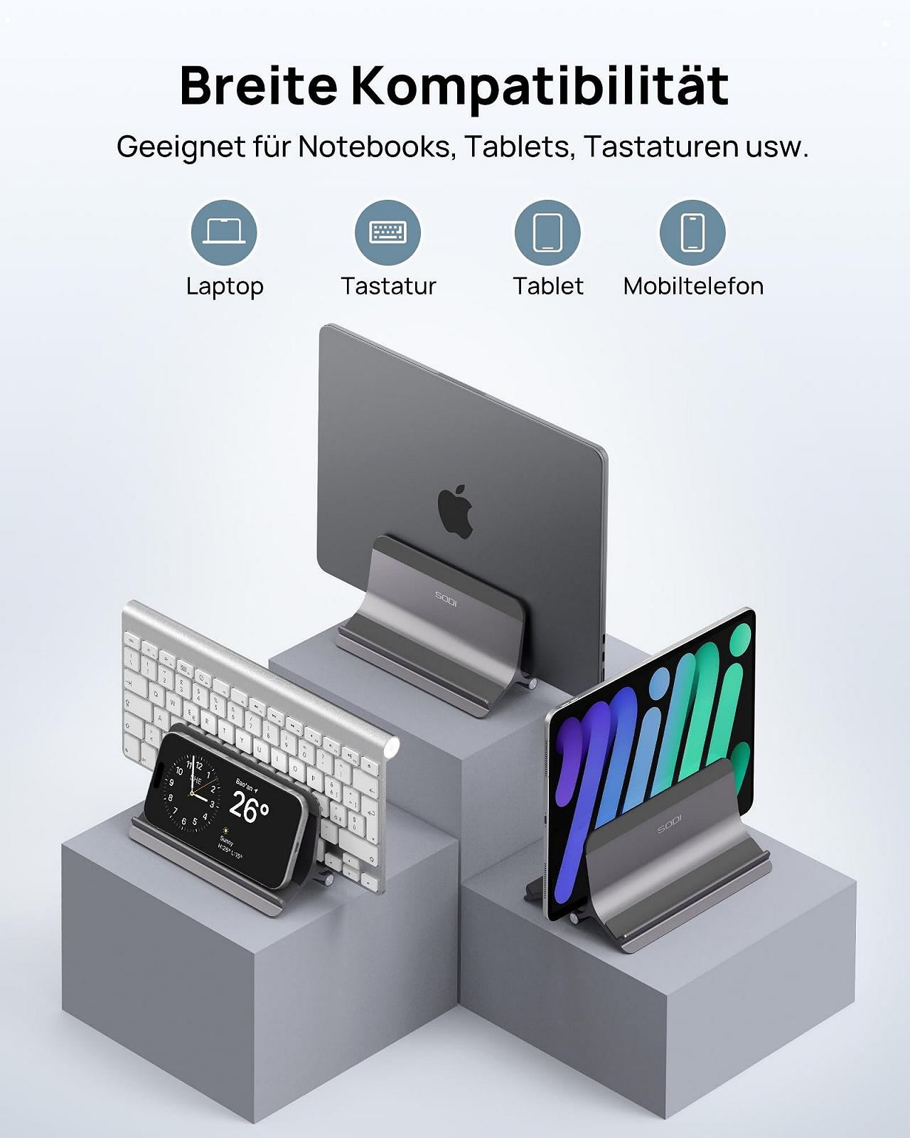Підставка для ноутбука SODI Вертикальна Автоматична Регульована Алюмінієва Сіра Сумісна з MacBook Pro, MacBook Air до 17.3 дюймів, фото №6