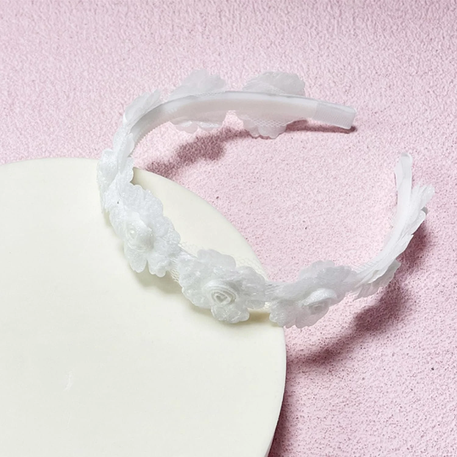 Обруч Цветочный Кружевной Белый, фото №3