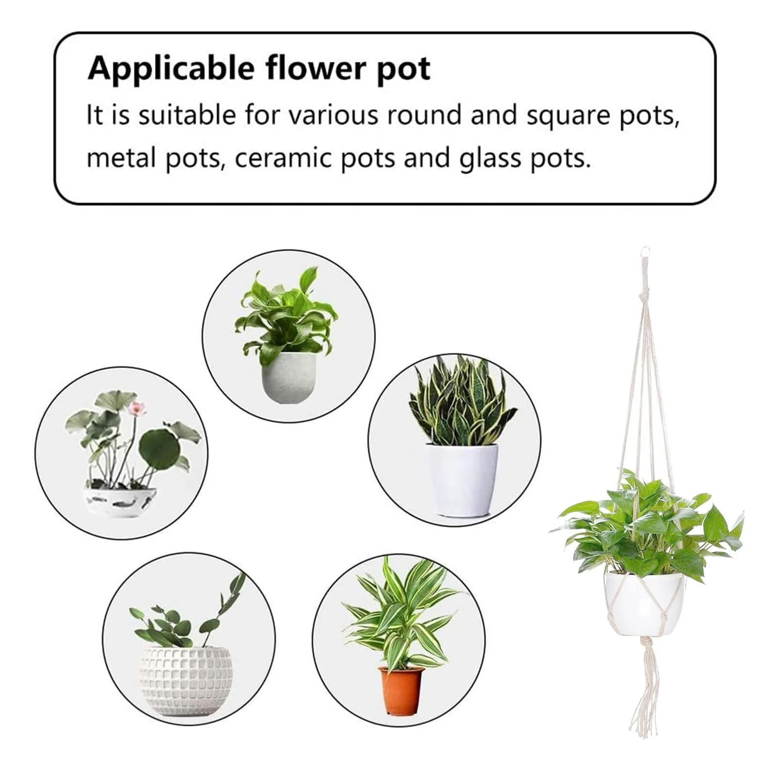 Подвесные корзины макраме Набор 4 шт Хлопковая веревка Бохо-стиль, фото №3