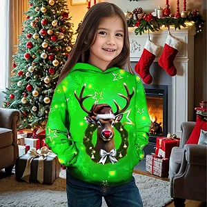 Різдвяний світшот для дівчат, святкове худі з принтом оленів, теплий флісовий synthetic.ua - Фото 1