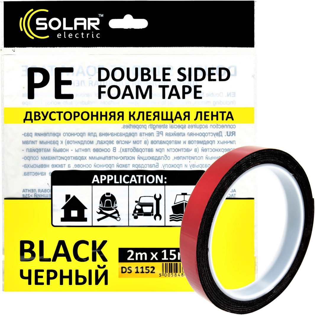 Скотч двосторонній 15мм 2м Сонячний чорний DS1152, фото №1