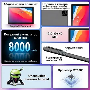 Планшет 10.1" Crelander T40 12/512Gb 4G 2-SIM 8 ядер Android 13 8000 mAh Серый synthetic.ua - Фото 1