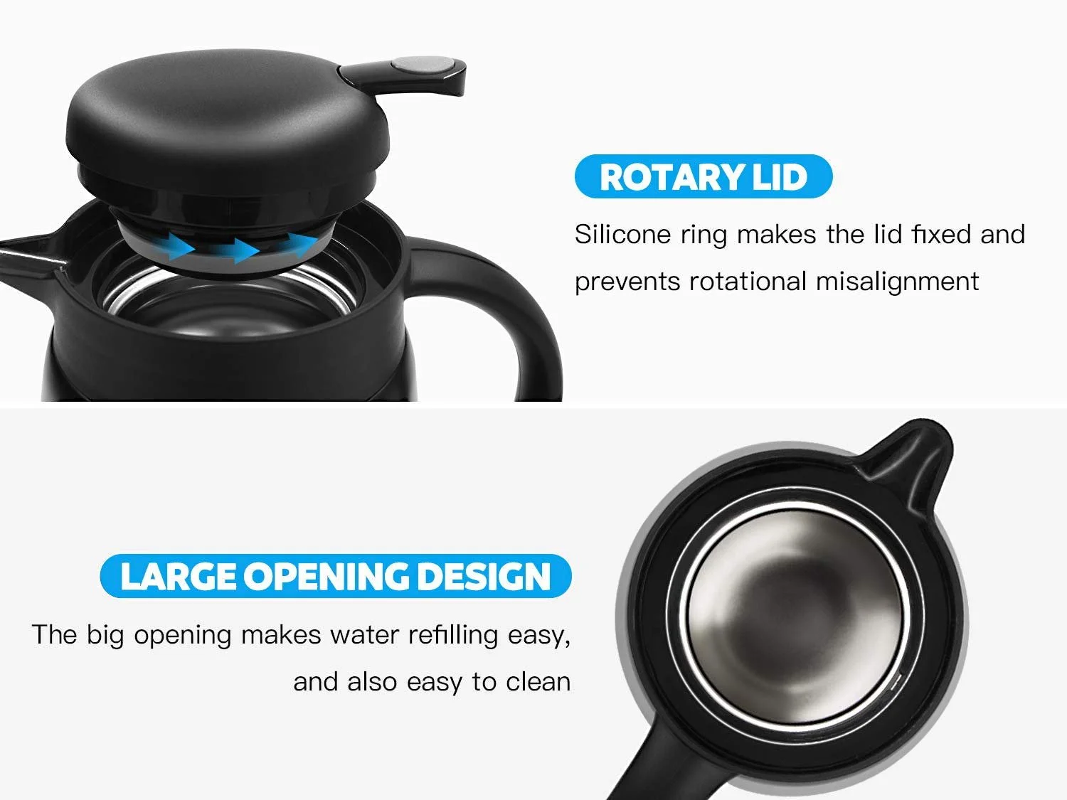 Термос-кавник Luvan 0.8 л, нержавіюча сталь 304, з подвійними стінками, вакуумний, для кави, чорний, фото №5 Термос-кавник Luvan 0.8 л, нержавіюча сталь 304, з подвійними стінками, вакуумний, для кави, чорний, фото №5