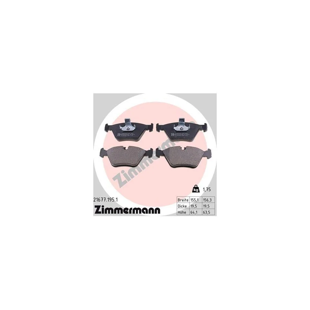 Комплект гальмівних колодок, дискове гальмо ZIMMERMANN 21677.195.1 для BMW, передня вісь, фото №1 Комплект гальмівних колодок, дискове гальмо ZIMMERMANN 21677.195.1 для BMW, передня вісь, фото №1