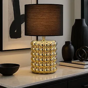 Настольная лампа Globo Ceramic Black Gold текстильный плафон E14 18.5x33 см synthetic.ua - Фото 1