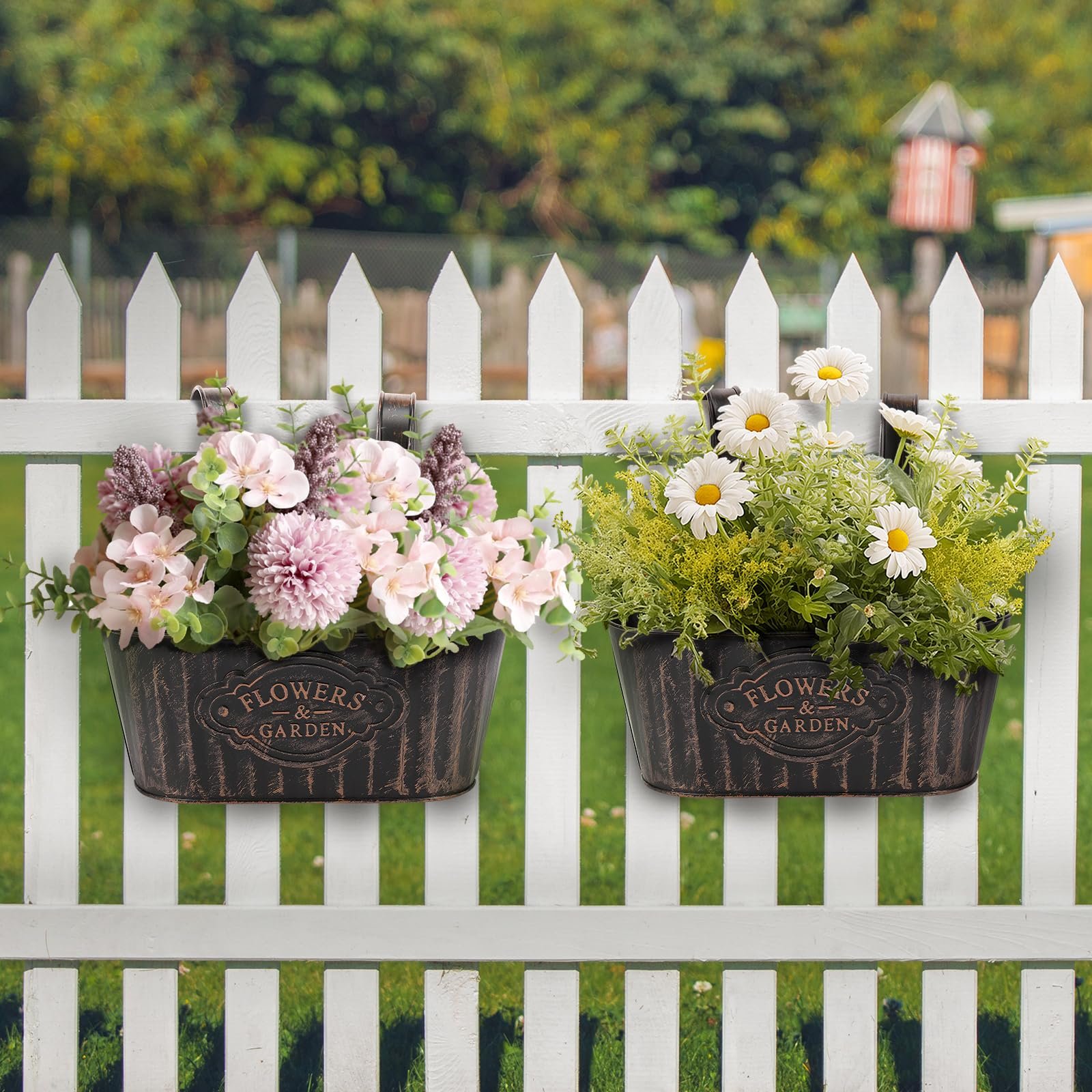 Горщики для квітів на паркан металеві овальні вінтажні Набор 3 шт., фото №9