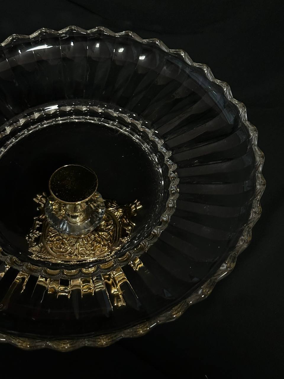Блюдо скляне, цукерниця, фруктовниця на золотій ніжці, тортовниця 30х30 см ., фото №2