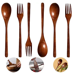 Набор деревянных вилок и ложек 6 шт - Фото 1