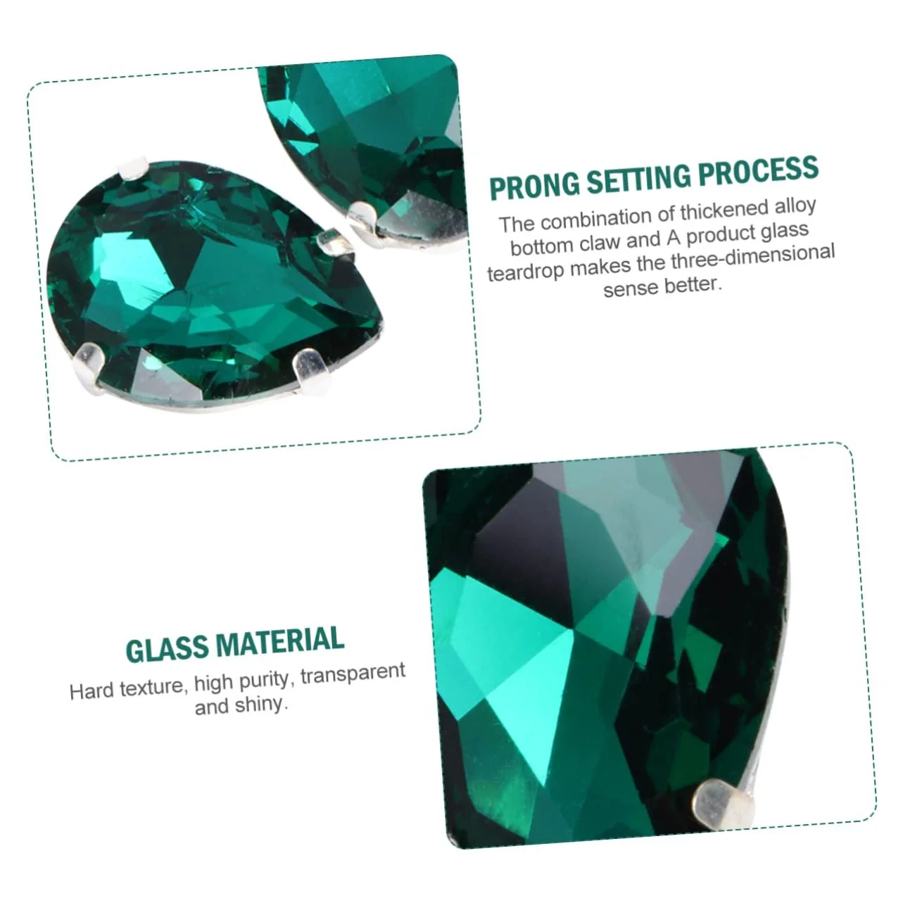 Стрази для пришивання SEWACC Краплеподібної форми з срібною металевою основою, 150 шт, темно-зелений, фото №2