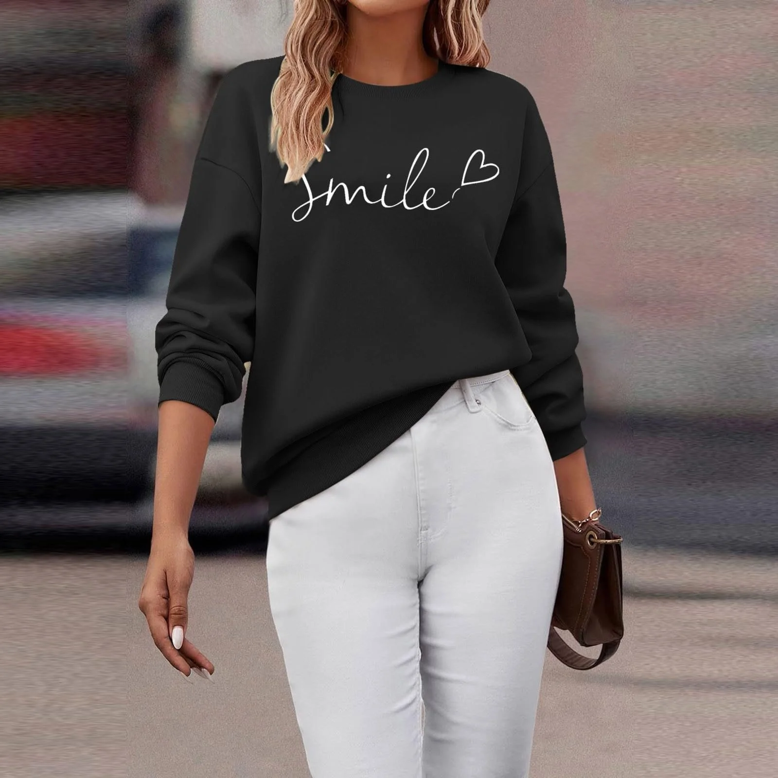 Женская толстовка Smile Cute с буквами, модная, с круглым вырезом, графика, повседневная, для тренировок, худи, трендовая, женская, осенняя, свободного кроя, смешная, мультяшная, удобная цветная толстовка, фото №6