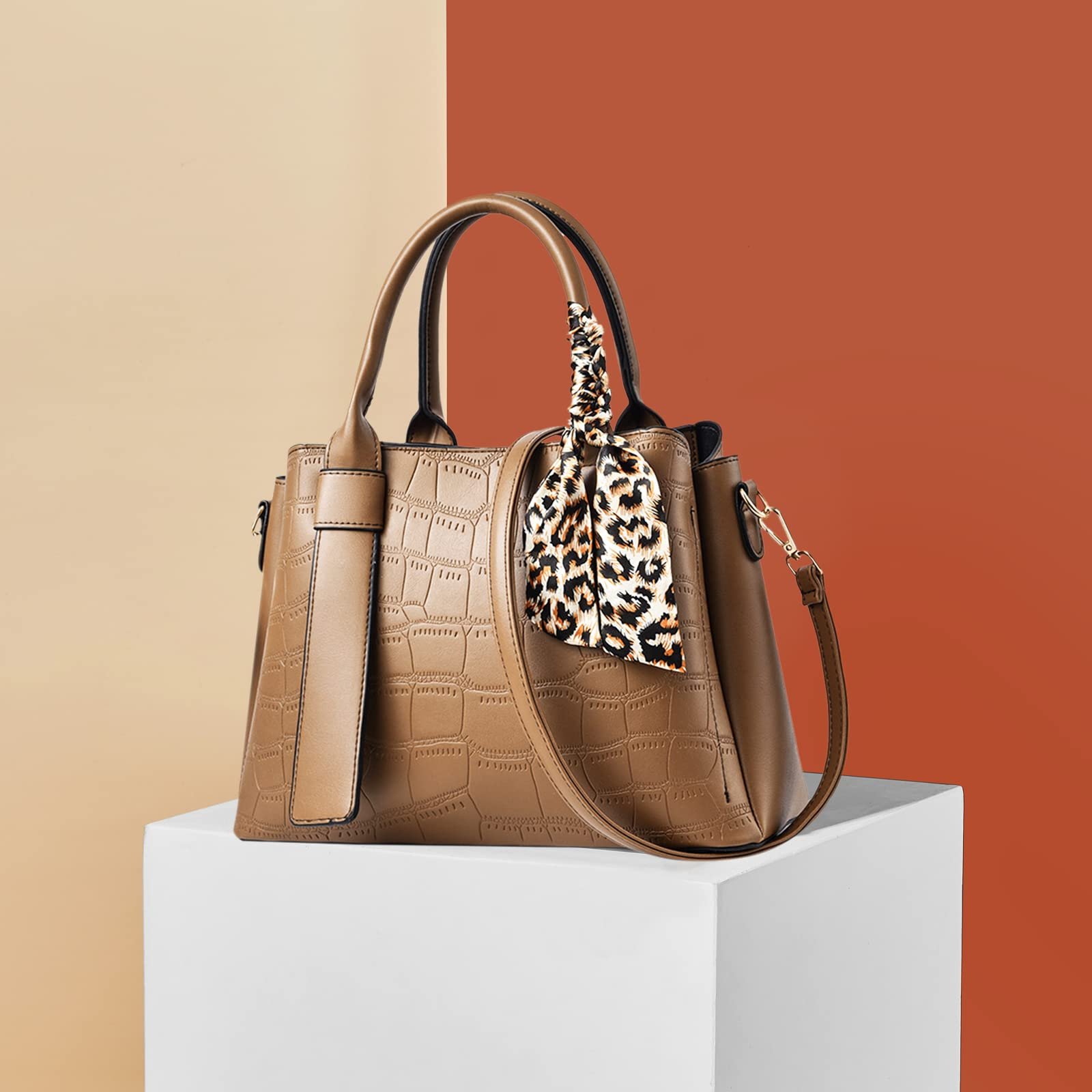 Сумка женская NICOLE & DORIS, кожаная, ретро, с узором под крокодила, цвета хаки, фото №3