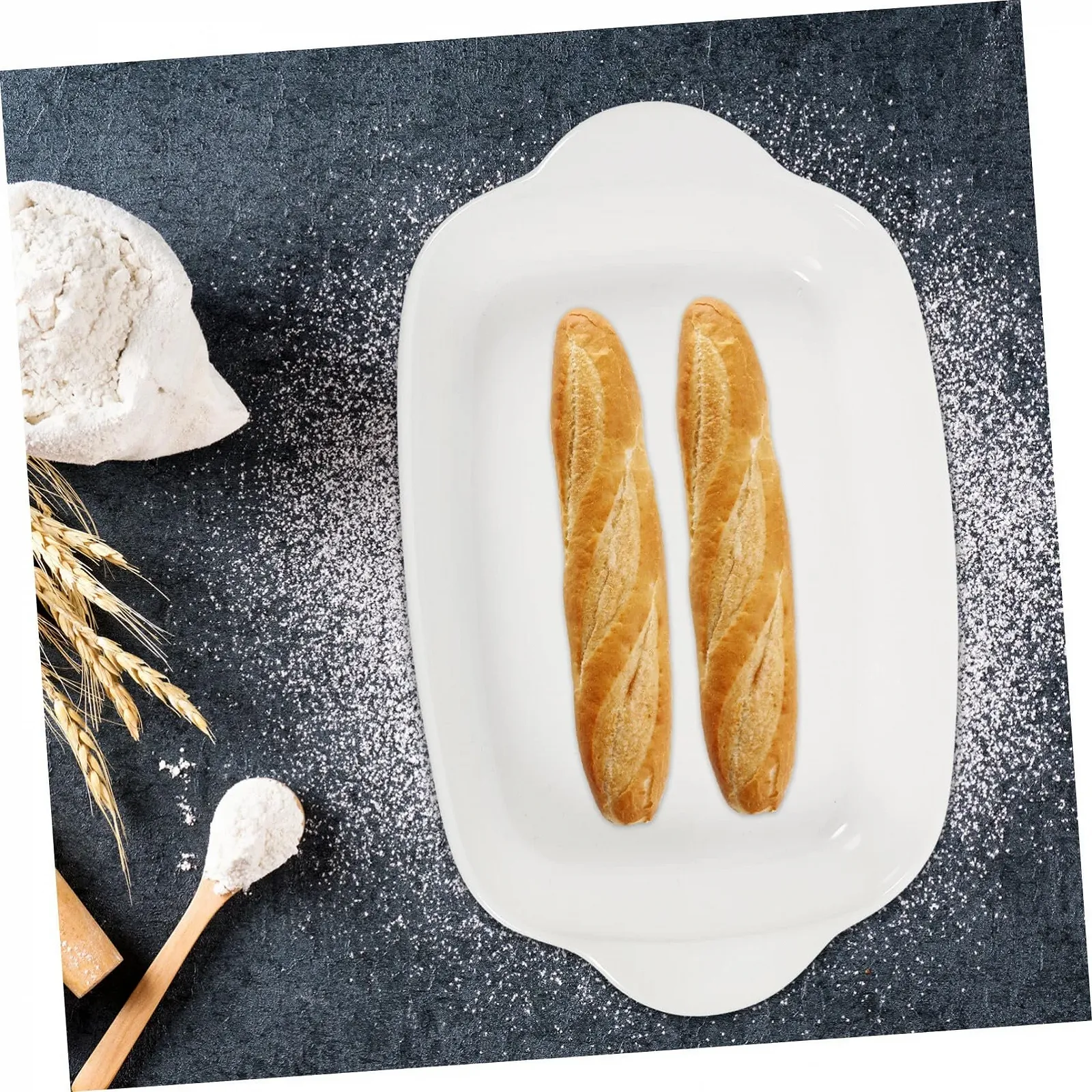 Керамическая форма для выпекания INOOMP с двойными ручками термостойкая штабелируемая Белый, фото №3