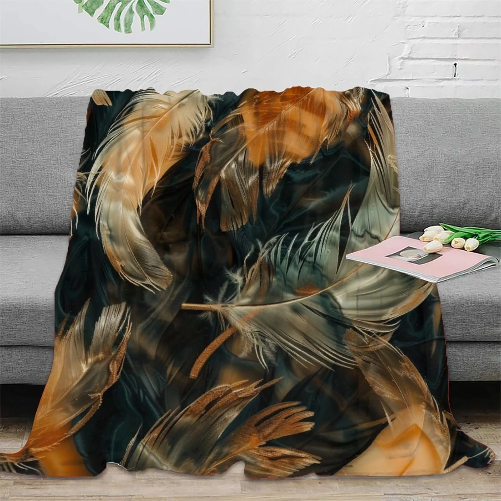 Покривало Фланелева 3D Друк Перо Шерпа Плед Дихаюча М'яка Тепла Пухнаста, фото №2