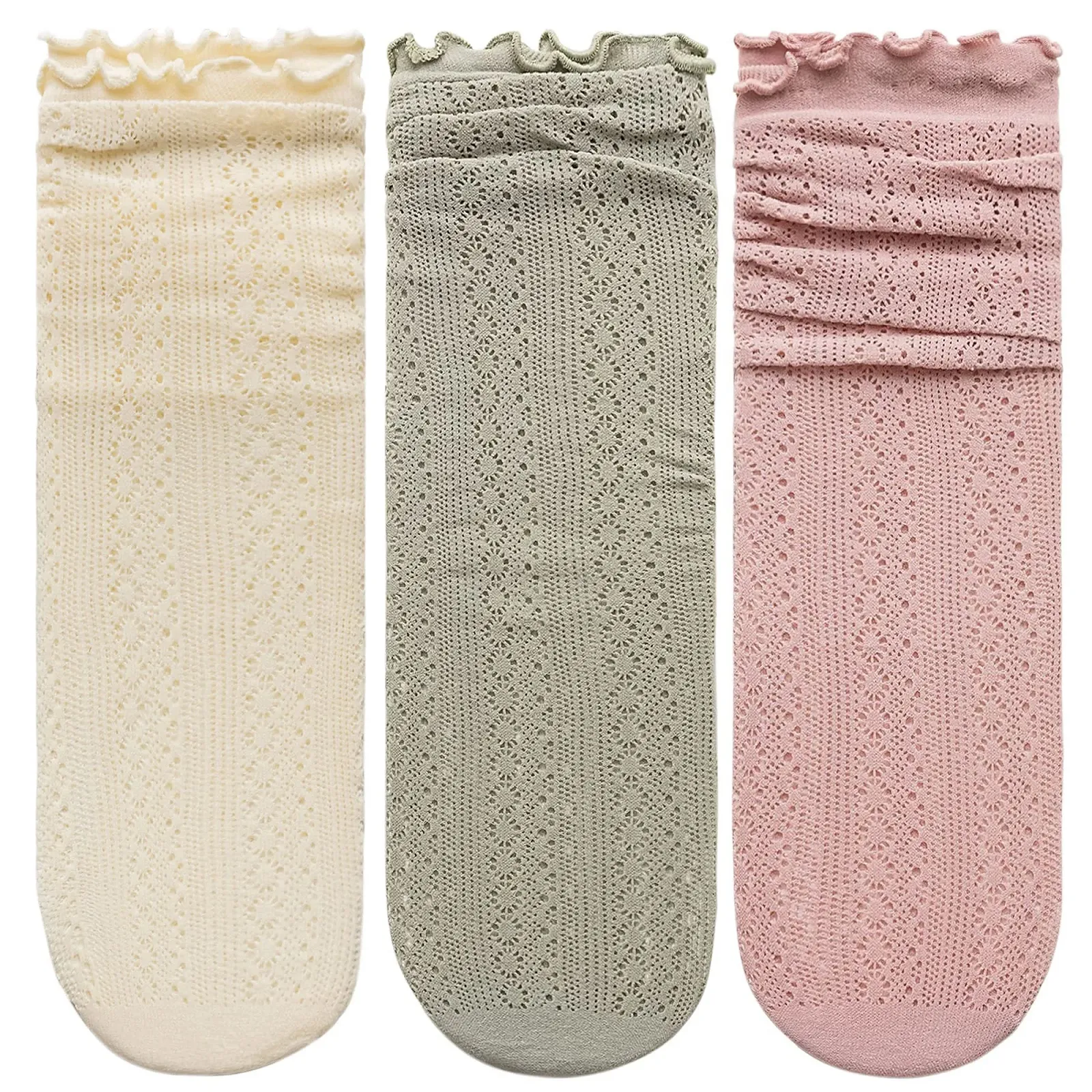 Набор из 3 пар носков с оборками для девочек/женщин, тонкие, прохладные и дышащие, короткие носки, носки-следки с оборками, милые, простые, шикарные носки для девочек, обязательный летний аксессуар, фото №1