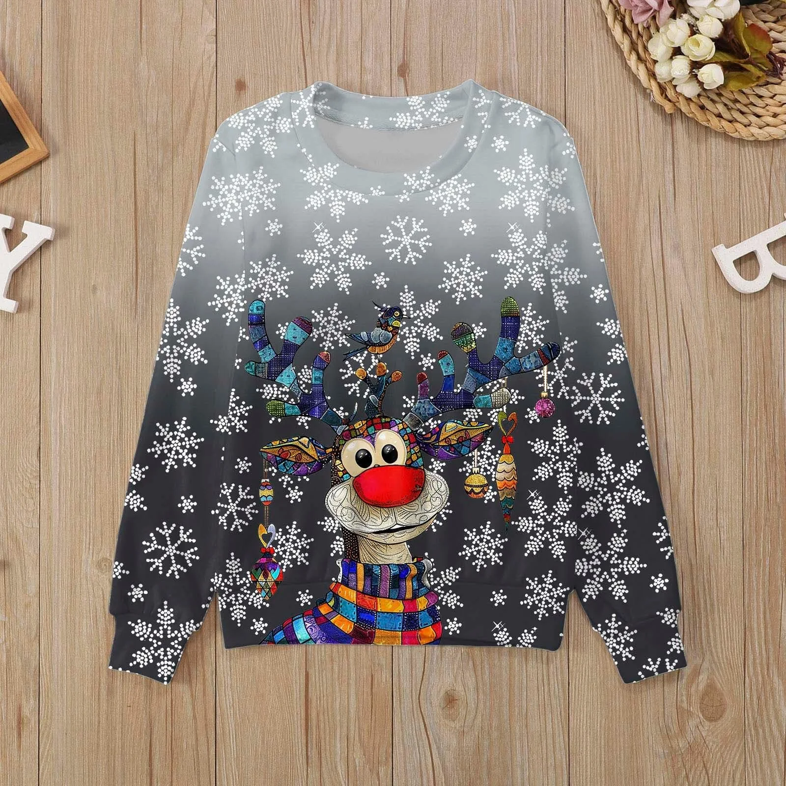 Різдвяний світшот Дитячий Різдвяний світшот Модний Милий З принтом Круглий виріз З капюшоном Довгий рукав, фото №4