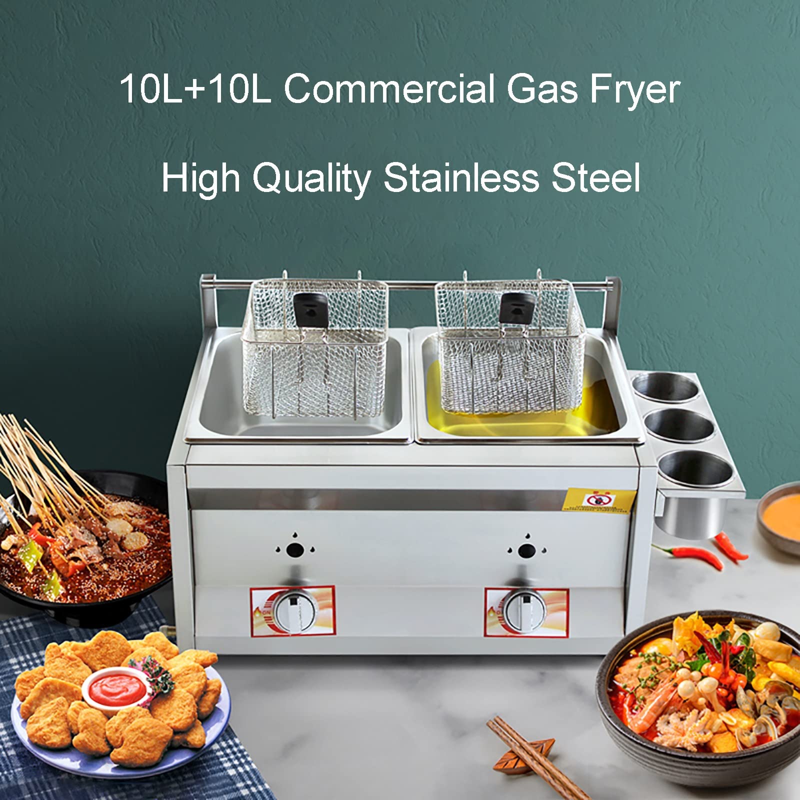 Фритюрница ZYLEDW Professional Gas 10L + 10L Большая Нержавеющая сталь LPG Двойная, фото №3 Фритюрница ZYLEDW Professional Gas 10L + 10L Большая Нержавеющая сталь LPG Двойная, фото №3