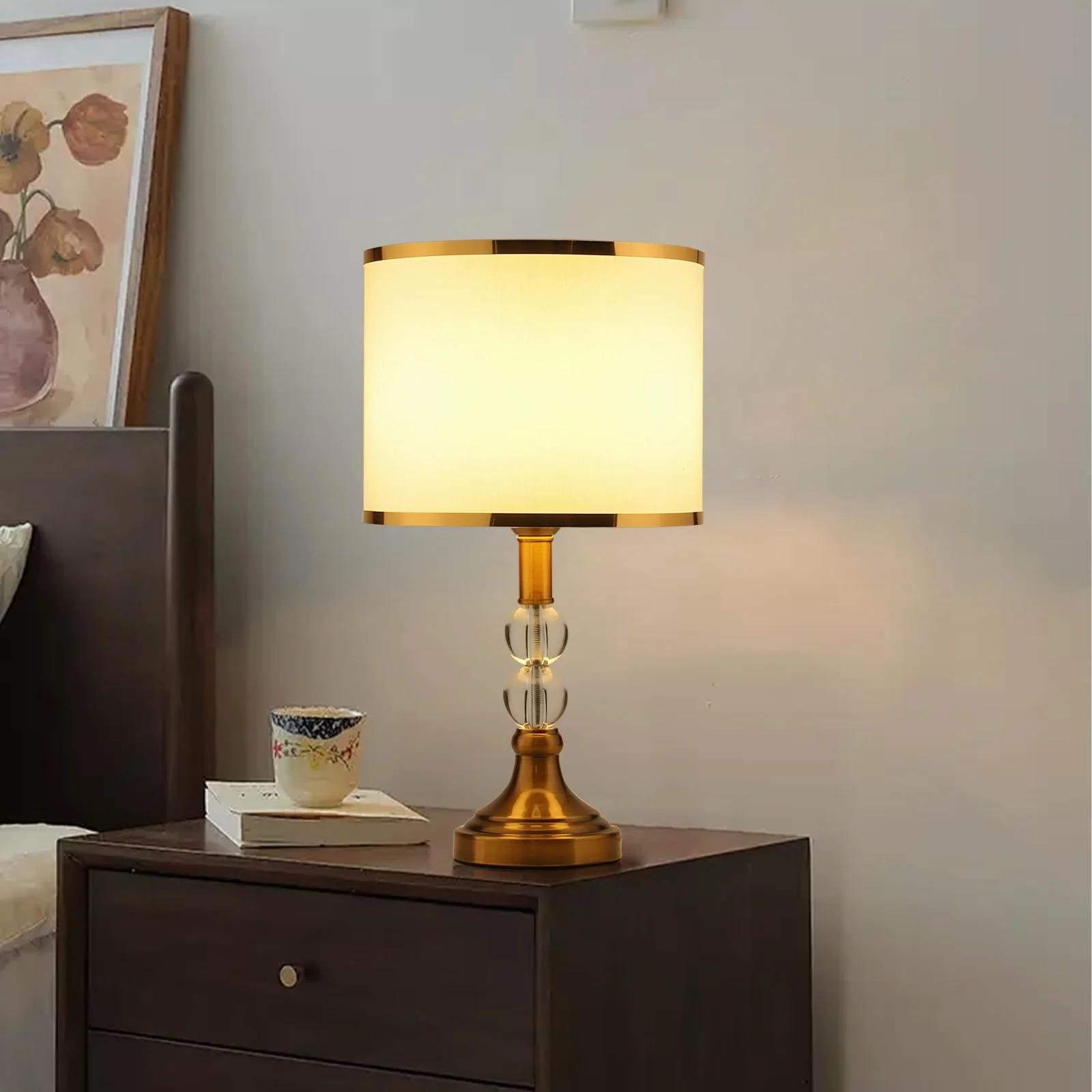 Настільна лампа E27 Crystal Кришталь Тканина Метал 25x47 см Золото з білим, фото №3