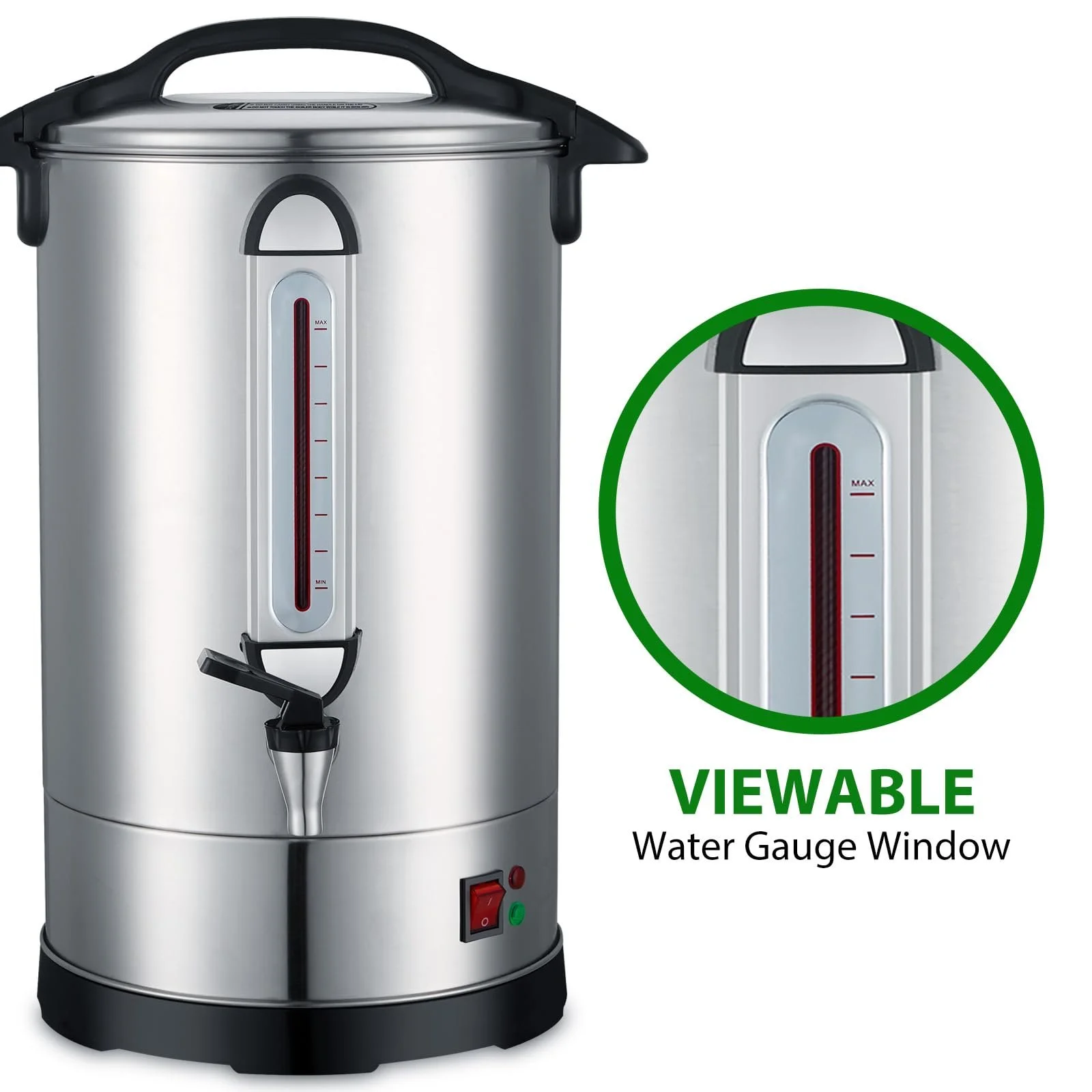 Кофеварка-перколятор промышленная 100 чашек 1600 Вт двухстенная нержавеющая сталь, фото №3