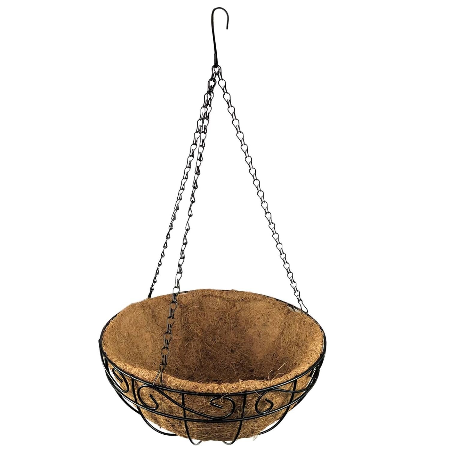 Підвісний кошик для рослин 30 см з кокосовим вкладишем Металевий Чорний, фото №7