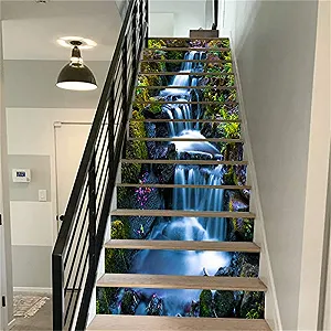 Наклейки на сходи FLFK 3D Waterfall Natural Landscape самоклеючі 100 x 18 см 15 штук - Фото 1