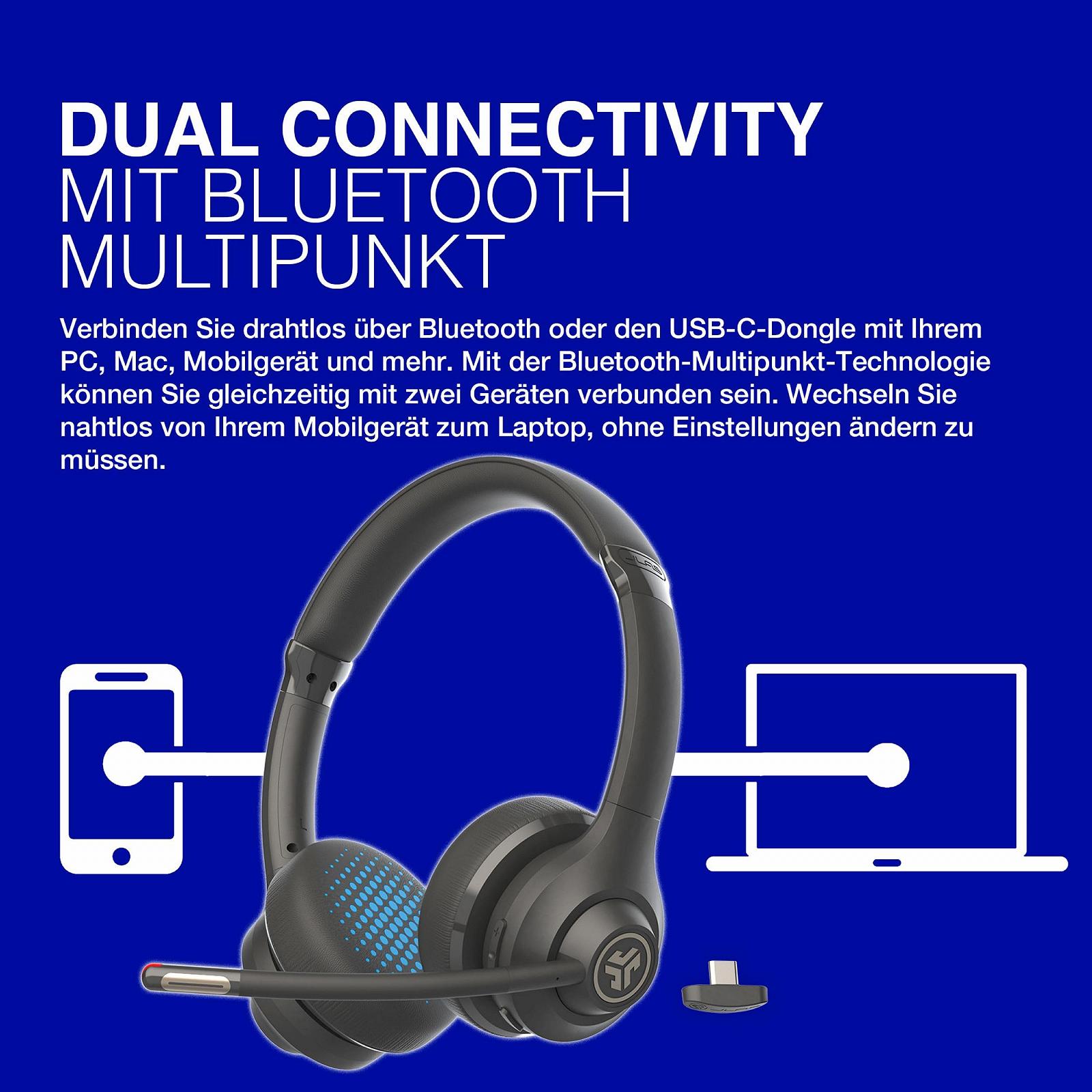 Наушники JLab Go Work 2nd Gen Беспроводные с Микрофоном - 55+ Часов Воспроизведения Bluetooth или USB-C Донгл Компьютерные Наушники, Мультипоинт Подключение к Компьютеру и Мобильному - Накладные Проводные или Беспроводные Офисные Наушники для Ноутбуков, фото №3