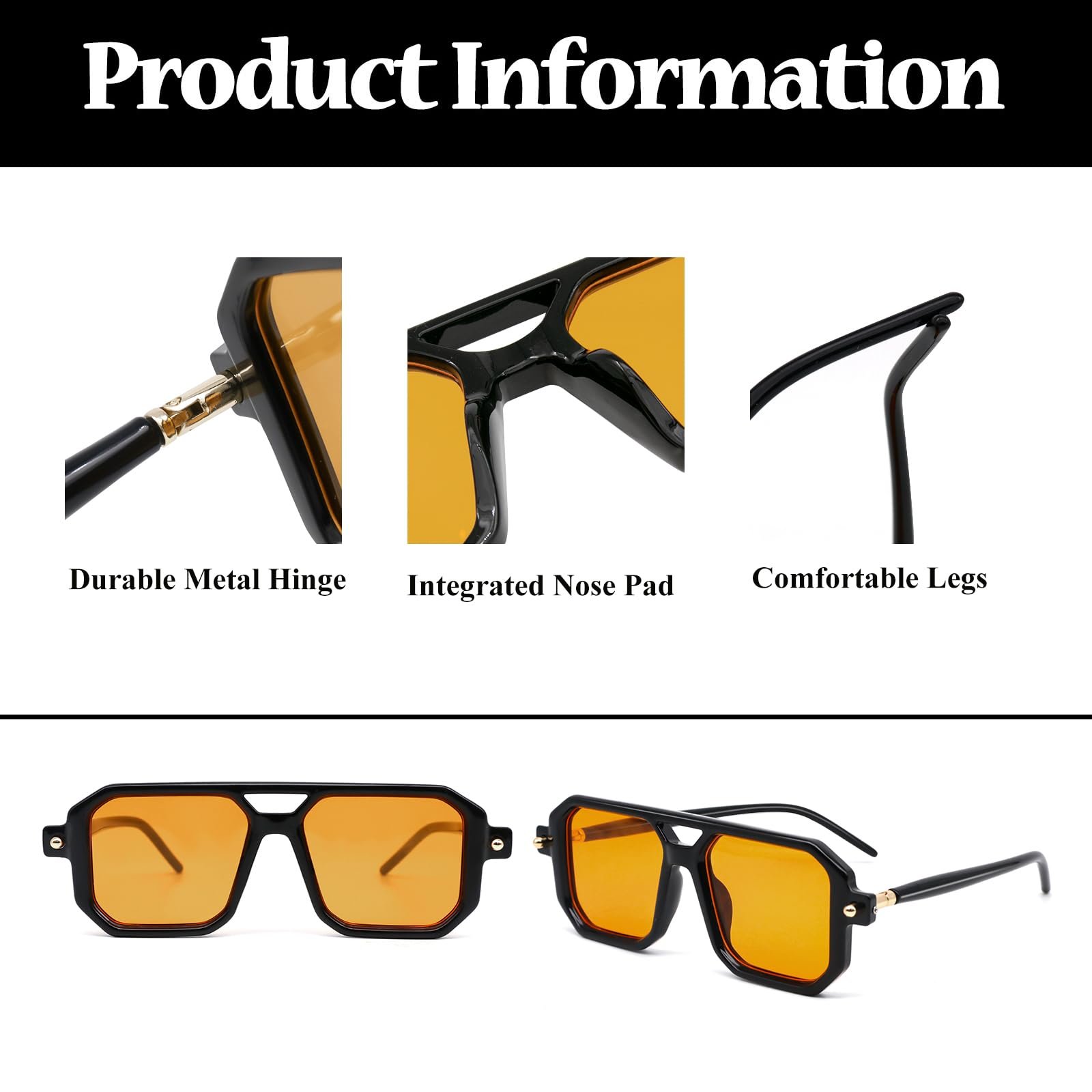 Сонцезахисні окуляри Квадратні в стилі 70-х LJCZKA для чоловіків і жінок, Класичні авіатори, UV400, фото №4