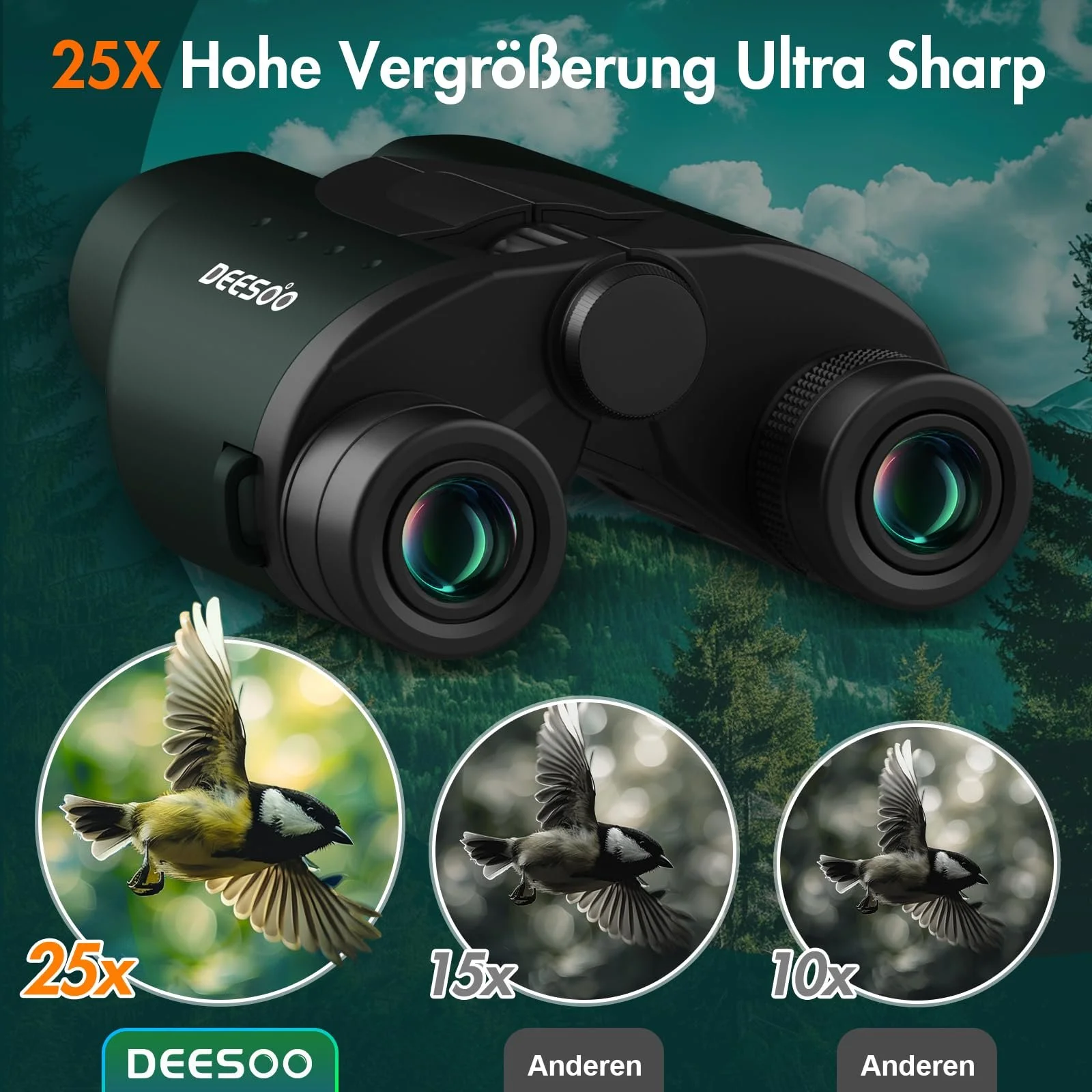 Бінокль deesoo 25x32 Compact BAK4, фото №2