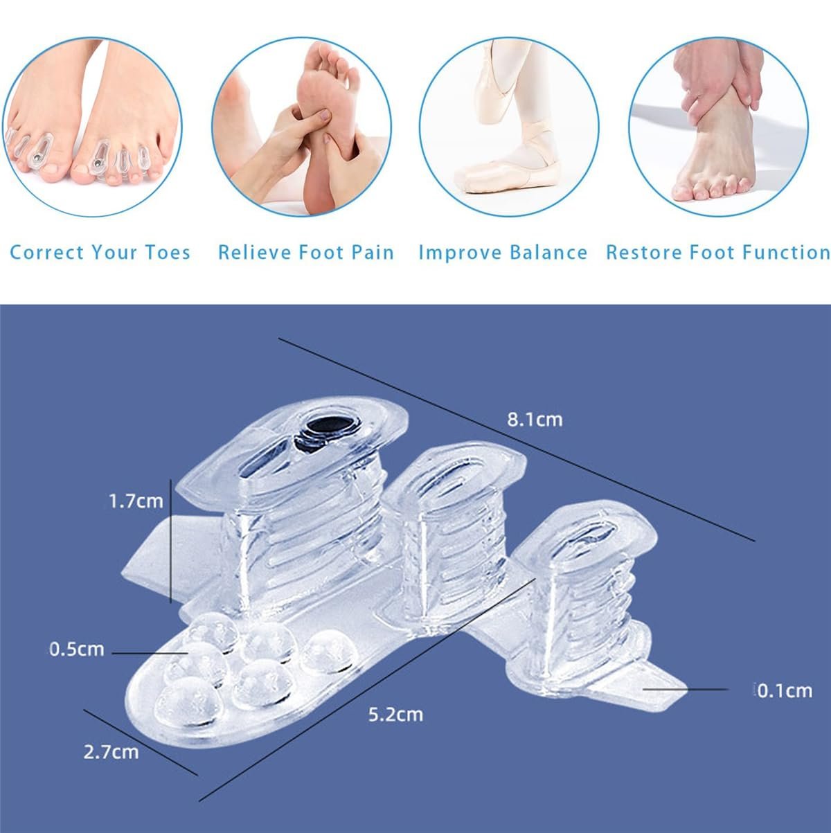 Роздільники для пальців ніг 2 пари, М’які накладки для корекції вальгусної деформації з магнітом, фото №3