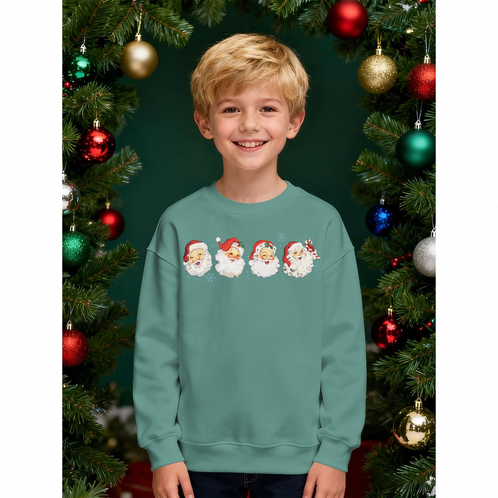Детский рождественский свитшот для мальчиков и девочек Рождественский джемпер с принтом Санты Праздничная одежда Зимняя детская одежда Хлопковый пуловер с круглым вырезом и длинными рукавами, фото №4