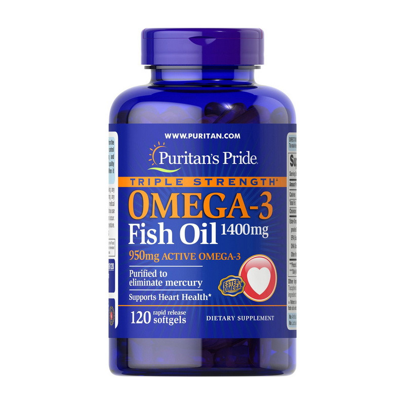 Triple Strength Omega-3 Fish Oil 1400 mg 950 active 120 softgels, фото №1