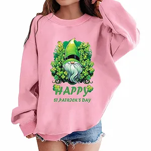 Пуловер для девочки с графическим принтом ко Дню Святого Патрика, круглый вырез, длинные рукава, милый пуловер с приспущенным плечом - Фото 1