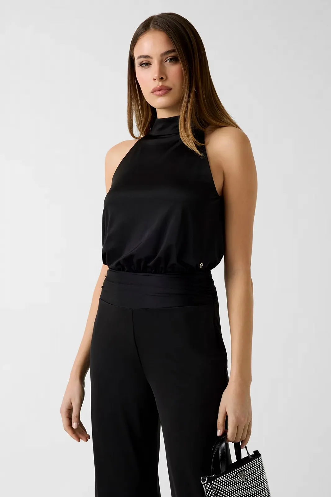 Женский сатиновый топ GUESS JEANS / Черный / Размер S, фото №3
