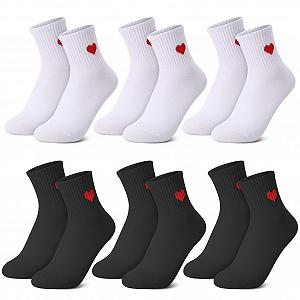 Женские носки с красным сердцем, теннисные носки с сердечками, размер 36-40, спортивные носки из хлопка, стильные носки, носки с рисунком, спортивные носки (6 пар) - Фото 1