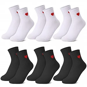 Женские носки с красным сердцем, теннисные носки с сердечками, размер 36-40, спортивные носки из хлопка, стильные носки, носки с рисунком, спортивные носки (6 пар) - Фото 1