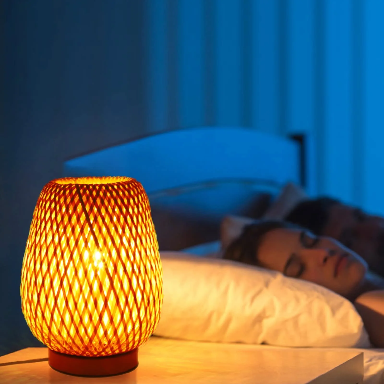 Настільна лампа ручної роботи Boho бамбукова плетена E27, фото №3