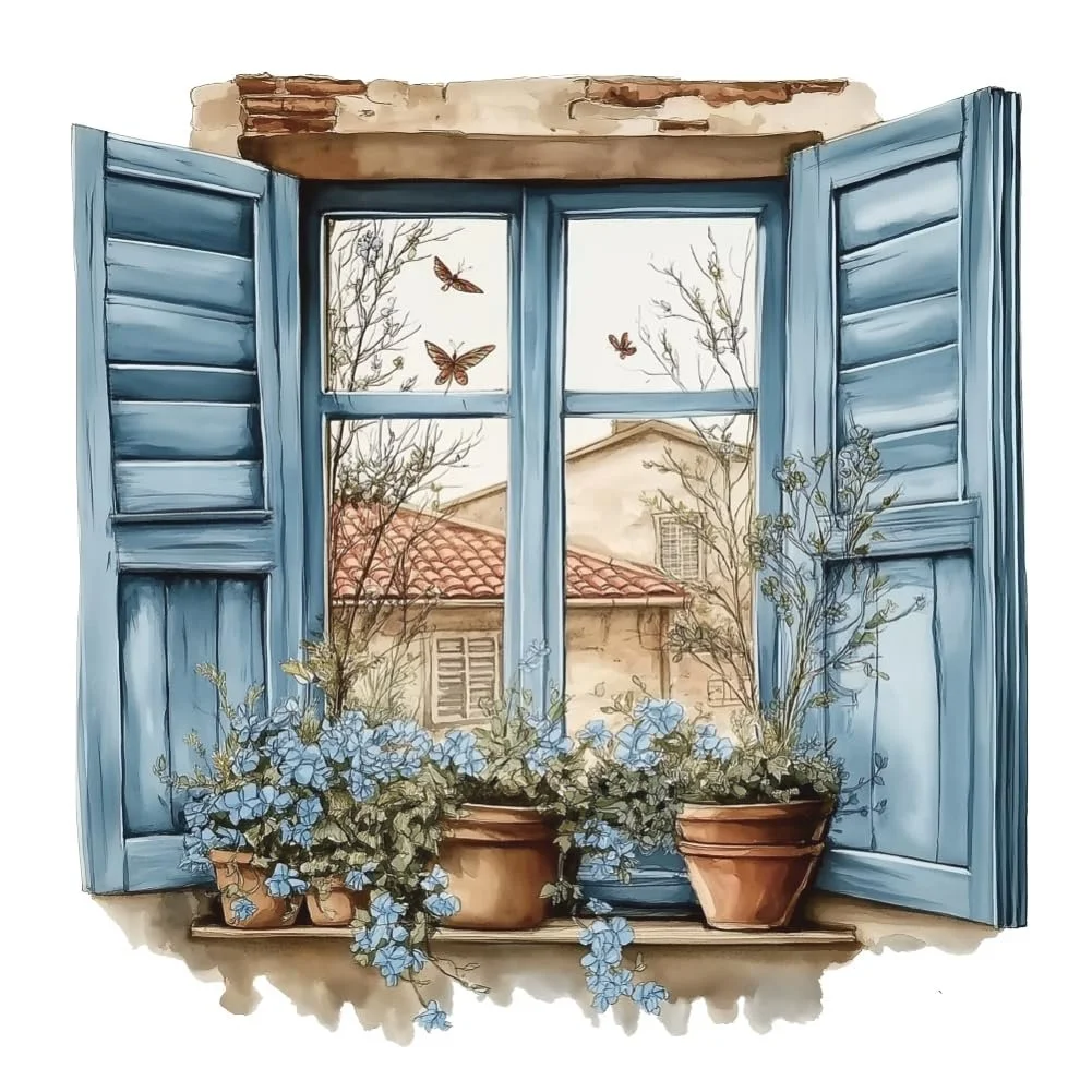 Наклейка на стіну SUPERDANT Підвіконня та кімнатні рослини 60 x 30 см Акварель, фото №3