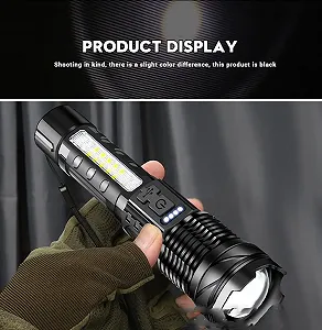 Ліхтар LED надпотужний XHP50 з COB боковою лампою, перезаряджаємий, з зумом, 7 режимів освітлення для кемпінгу/походів/надзвичайних ситуацій - Фото 1