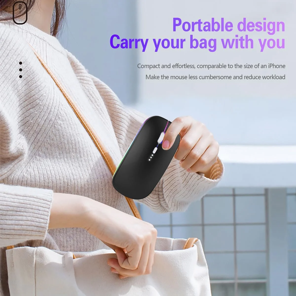 Мышь Беспроводная Bluetooth Перезаряжаемая Эргономичная 3DPI 2.4G с USB Приемником 7 Цветной Подсветкой, фото №5