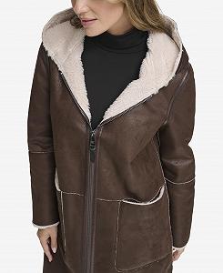 Пальто DKNY Довгий рукав на блискавці з штучним хутром synthetic.ua - Фото 1