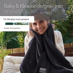 Вязаный плед blanketino 145 x 210 см - Теплый диванный плед из экстра мягкого флиса и высококачественного хлопка разных цветов (темно-серый) synthetic.ua - Фото 1