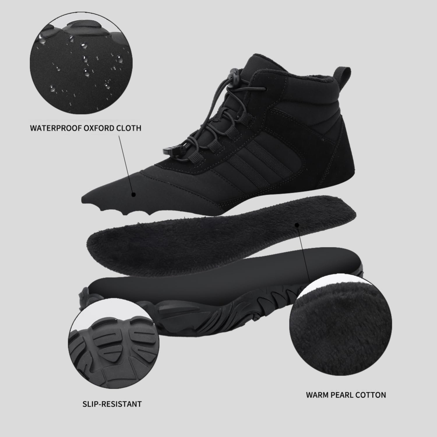 Ботинки Payesrui Winter Waterproof Barefoot Shoes Зимние Унисекс Легкие Нескользящие с Теплой Подкладкой, фото №8