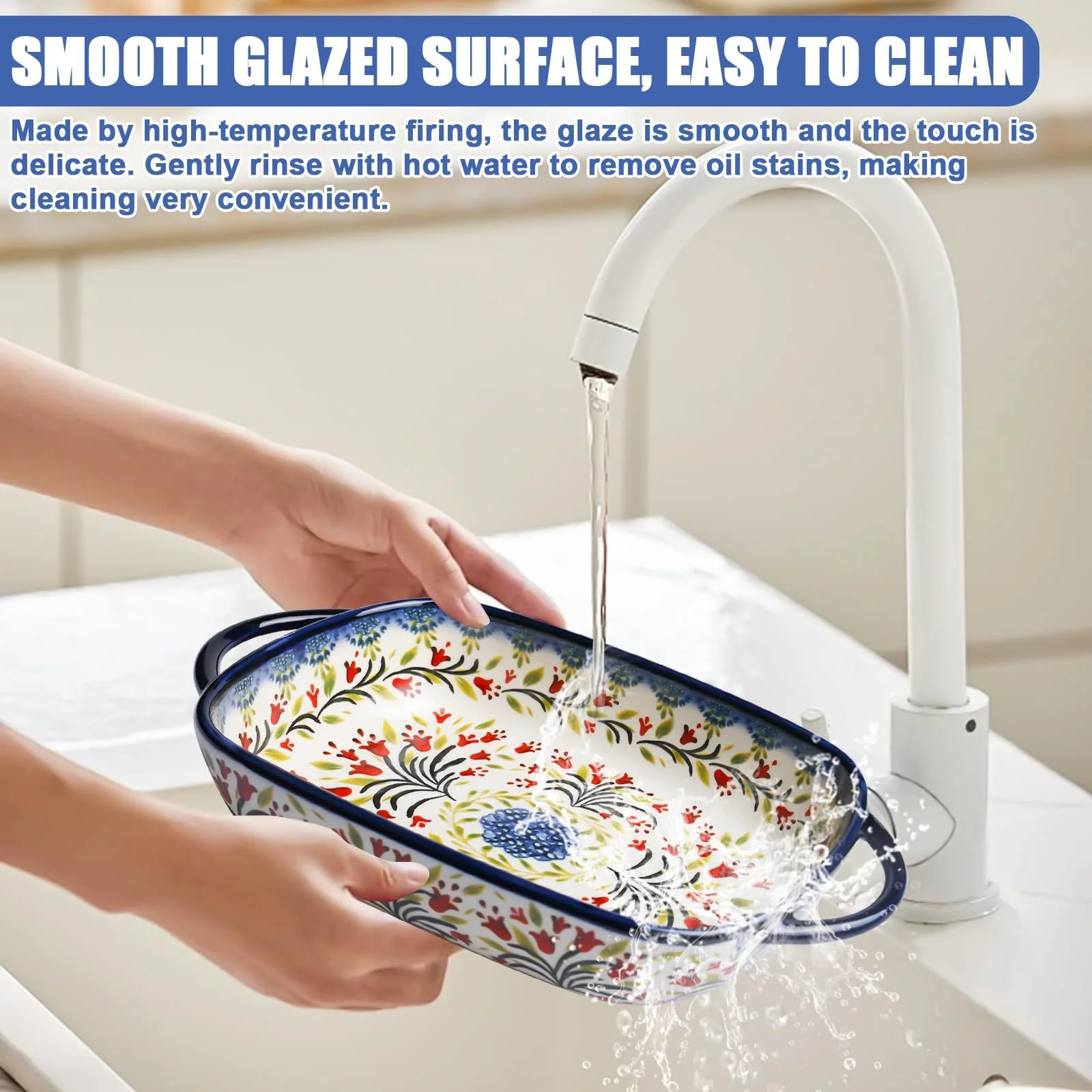 Форма для запекания керамическая прямоугольная для лазаньи с ручками 23,5 x 13 x 5 см, фото №6