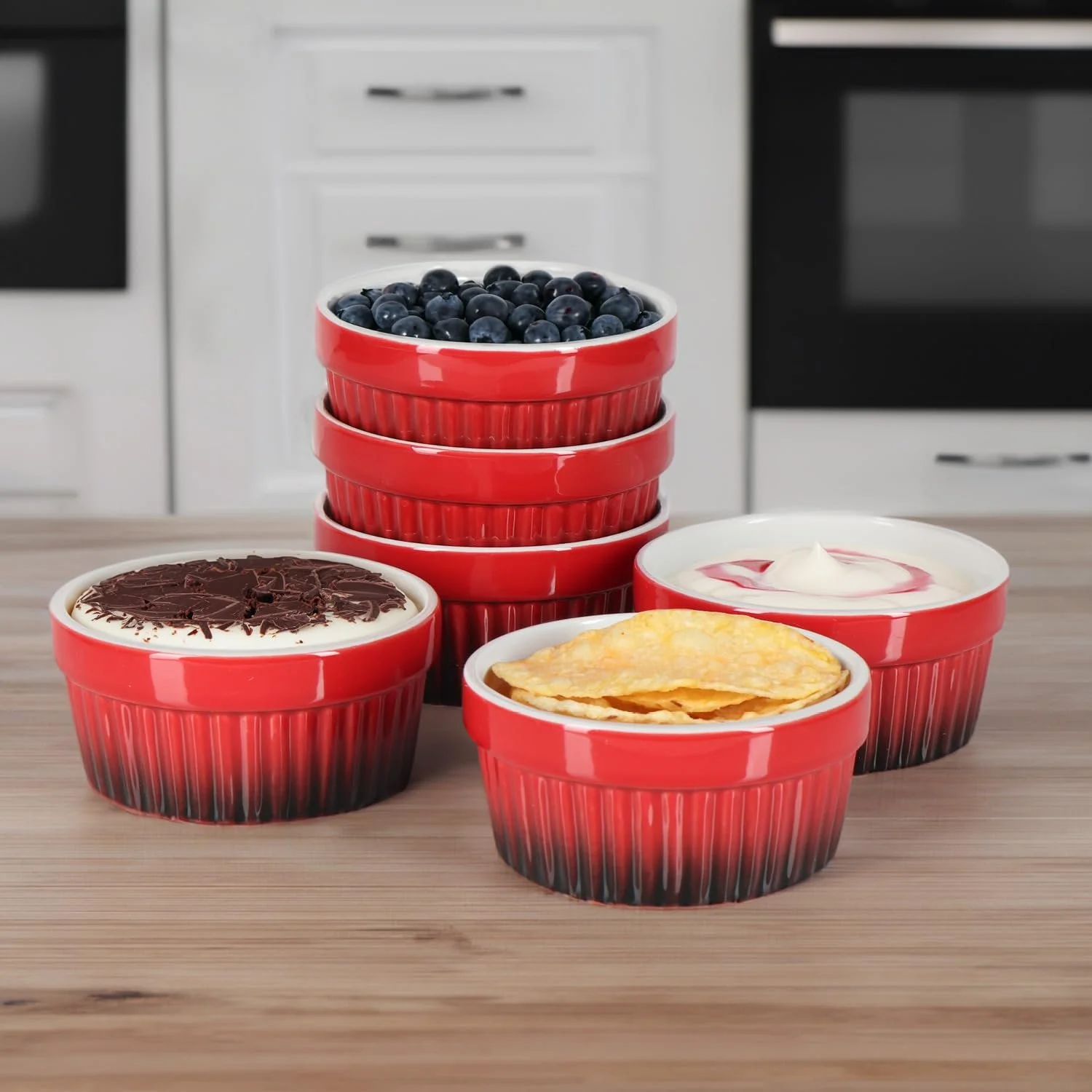 Набор форм для рагу com-four® жаропрочные для крем-брюле Красный и оранжевый, фото №2