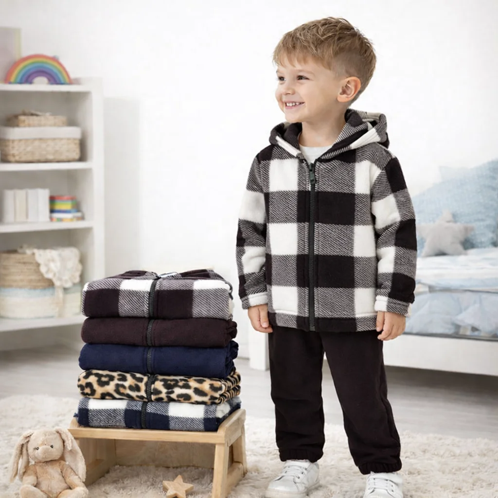 Теплий костюм клітинка фліс дитячий від 98 до 158 см флісовий костюм у клітинку для хлопчиків та дівчат, фото №1