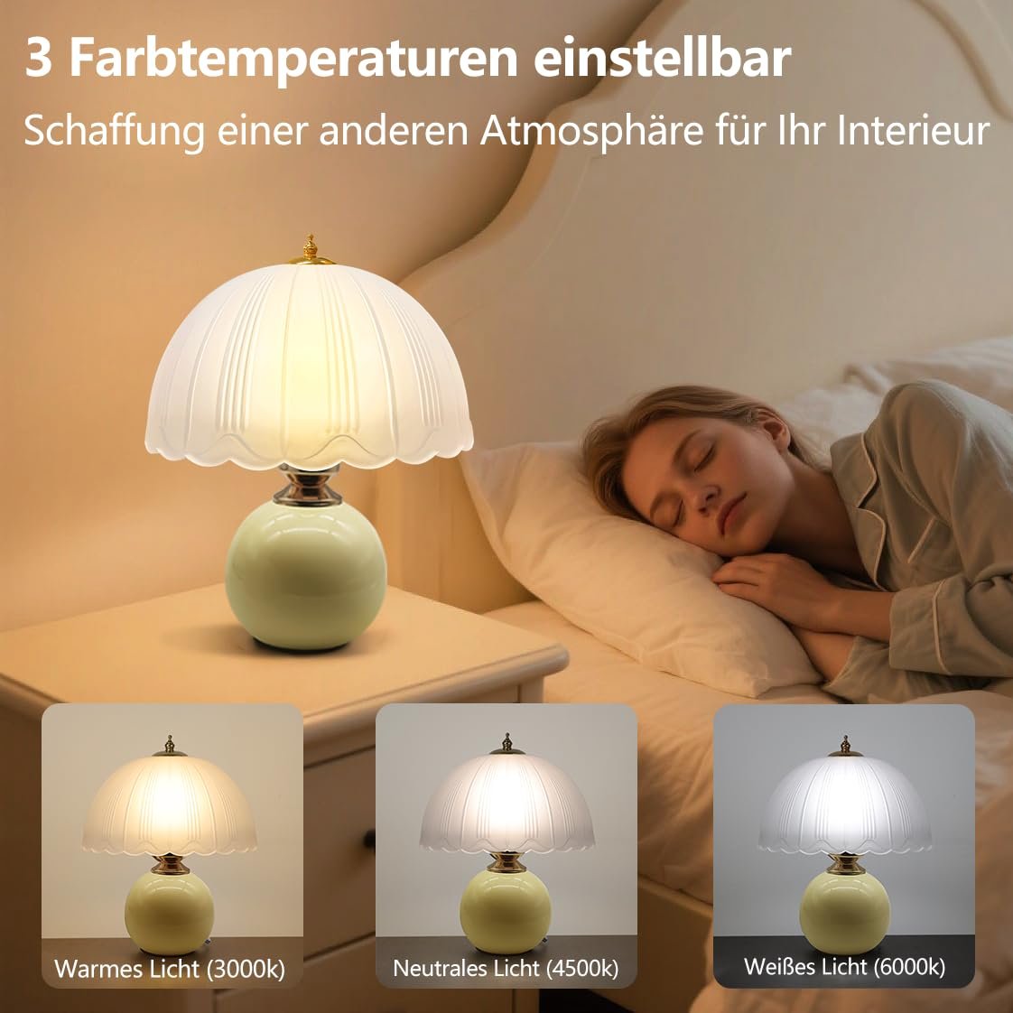 Настільна лампа LED Гриб Керамічна 3 колірні температури 3000 K/4500 K/6000 K Білий, фото №3